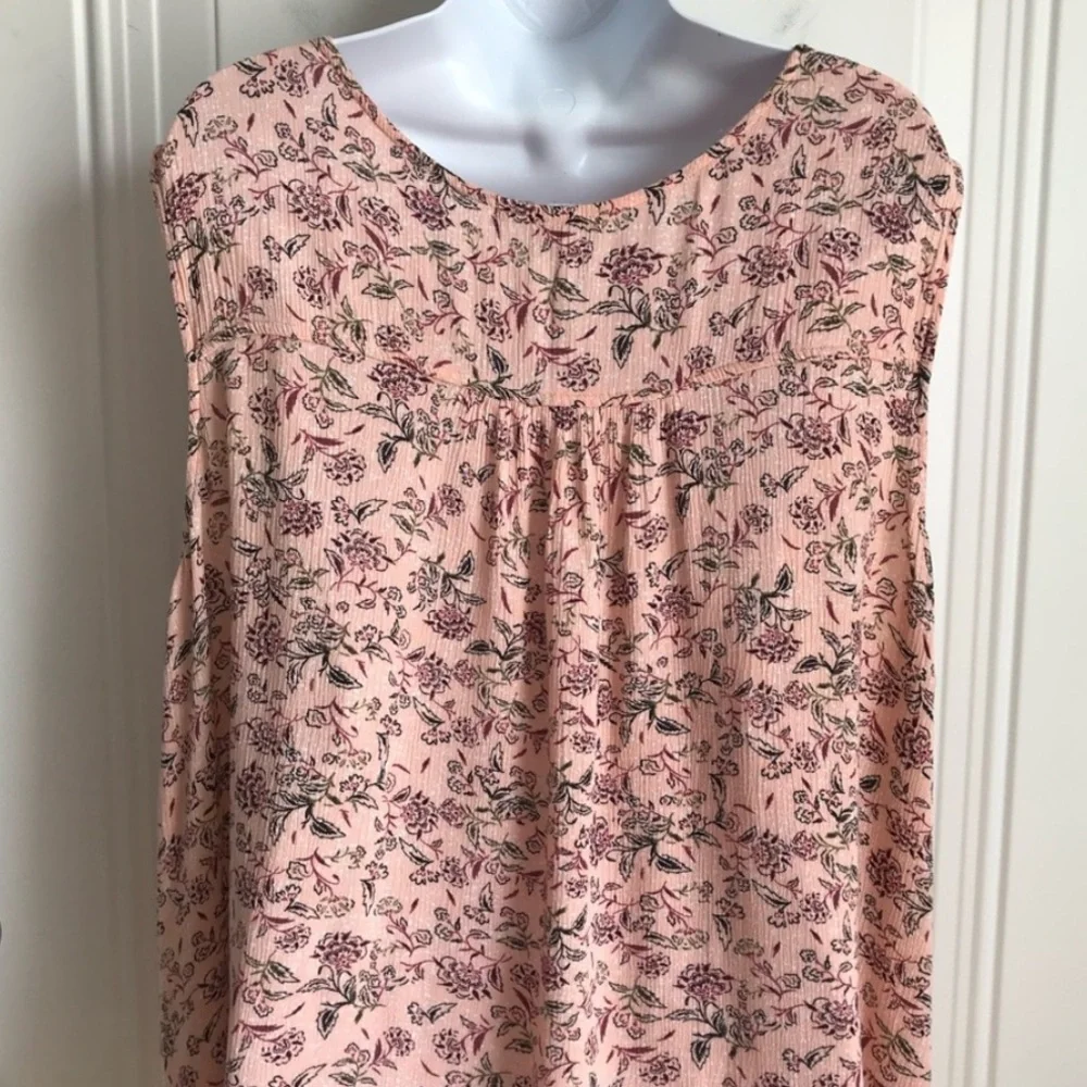 🔴 4/$15 Peace & Pearls Women’s 3X Peach Floral Front Tie Sleeveless Tank Top EUC - Picture 10 of 14